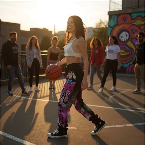 Batman Graffiti Sweatpants – by DC Black Pink Blue Graphic Streetwear Joggers M - Picture 5 of 6